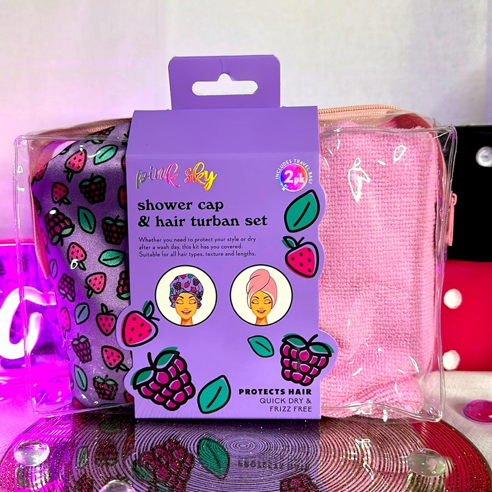 Pink Sky 2 pack Shower Cap and Hair Turban 💦🌸